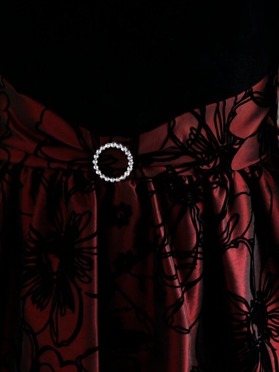 Black Velvet & Burgundy Flocked Taffeta Dress Special Occasion Size 7 - Picture 3 of 6
